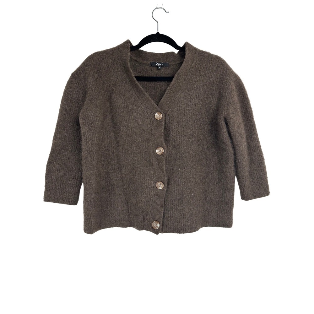 Quince 100% Cashmere Cardigan Brown V-Neck Button Front Sweater Womens Size M